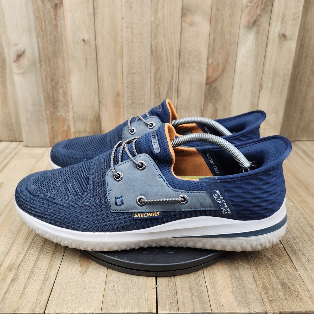 Skechers Hands Free Slip-ins Mens size 11.5 Navy Blue Boat Shoe Sneakers 210606